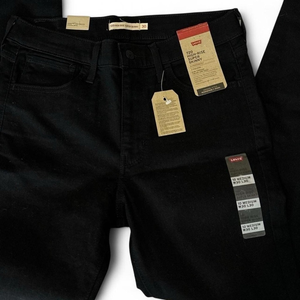 Levi’s 720 High Rise Skinny Jeans Black Size 10 Medium 30  Denim - Picture 3 of 3